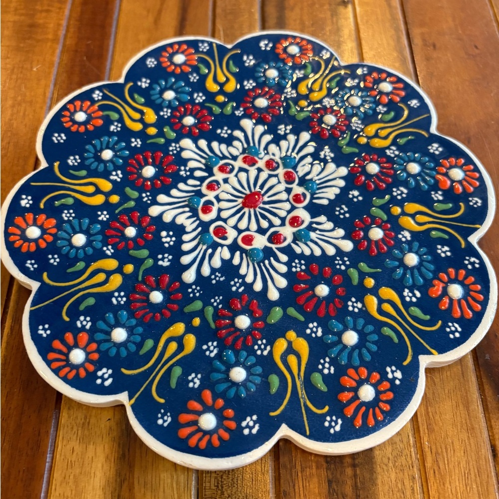 Colorful Floral Mandala Ceramic Art Trivet